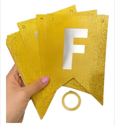 BANDERIN FELIZ CUMPLEAÑOS - ORO CON BRILLANTINA 