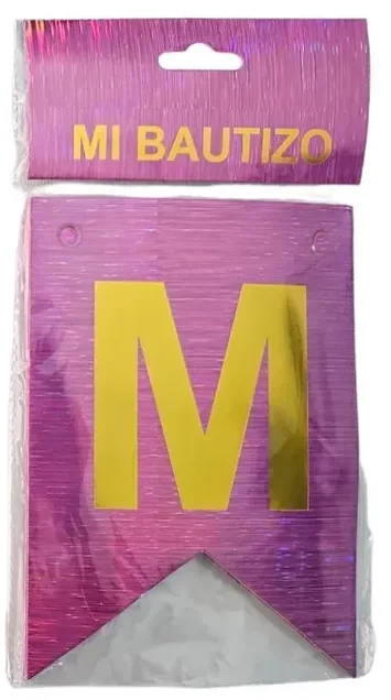 BANDERIN MI BAUTIZO - ROSA FUCSIA HOLOGRAFICO