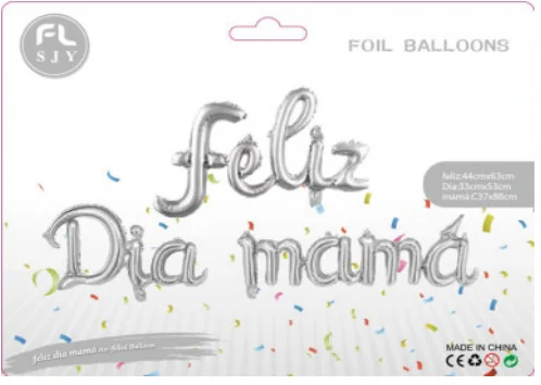 LETRERO FOIL CURSIVO FELIZ DIA MAMA  - PLATA 