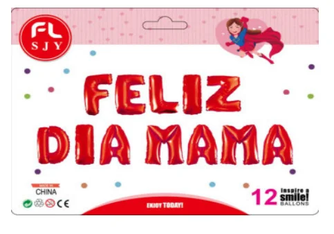 LETRERO FOIL FELIZ DIA MAMA - ROJO - LETRA GRANDE 