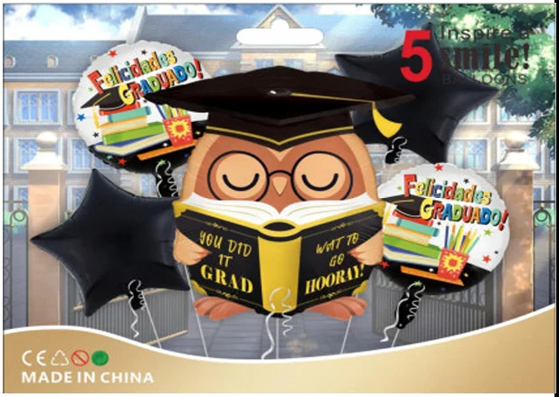 SET GLOBOS FOIL GRADUACION 5PZAS 