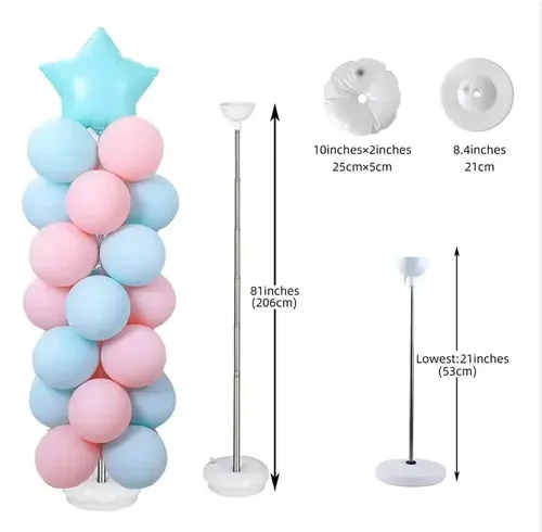KIT 2 PZ BASE VERTICAL PLASTICO Y ALUMINIO AJUSTABLE 40.5 A 207 CM COMBO 2 PZ DE SOPORTE PARA GLOBO DE METAL AJUSTABLE
