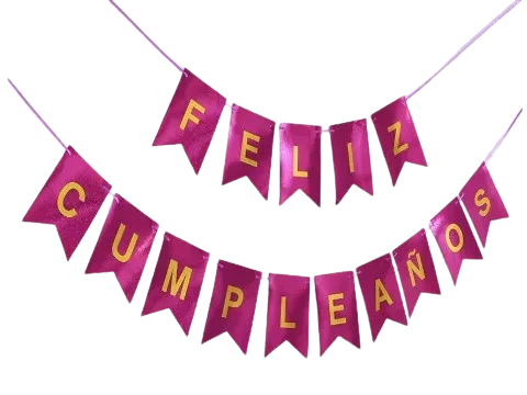 BANDERIN FELIZ CUMPLEAÑOS - ROSA FUCSIA METALICO 