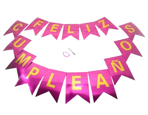 BANDERIN FELIZ CUMPLEAÑOS ROSA  METALICO