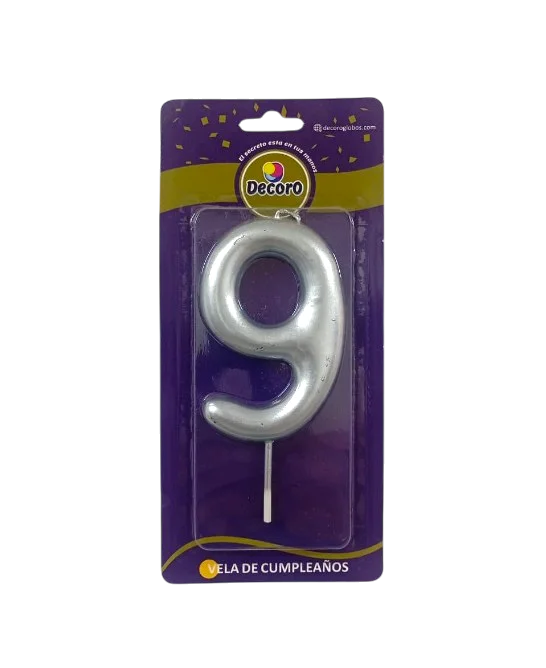 VELAS DE NUMEROS DECORO PLATA  # 9