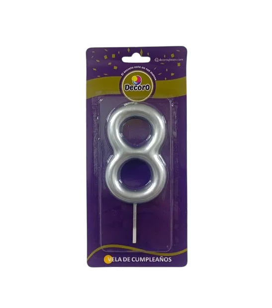 VELAS DE NUMEROS DECORO PLATA  # 8