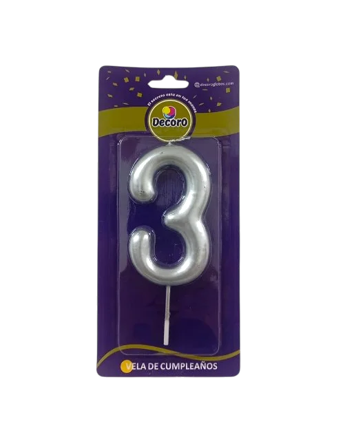 VELAS DE NUMEROS DECORO PLATA  # 3