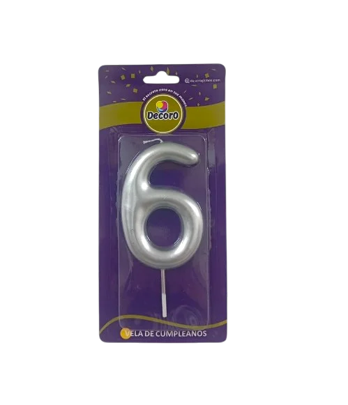 VELAS DE NUMEROS DECORO PLATA  # 6