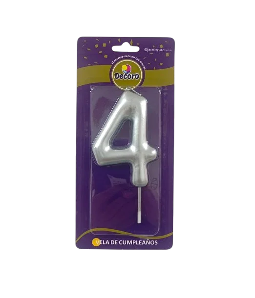VELAS DE NUMEROS DECORO PLATA  # 4