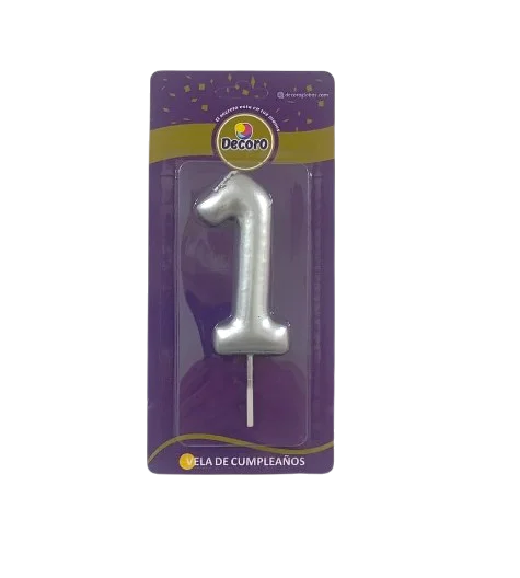 VELAS DE NUMEROS DECORO PLATA  # 1