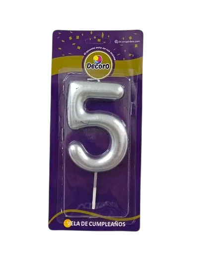 VELAS DE NUMEROS DECORO PLATA  # 5