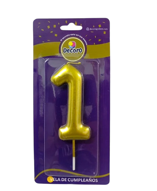 VELAS DE NUMEROS DECORO DORADO # 1