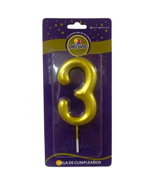 VELAS DE NUMEROS DECORO DORADO # 3