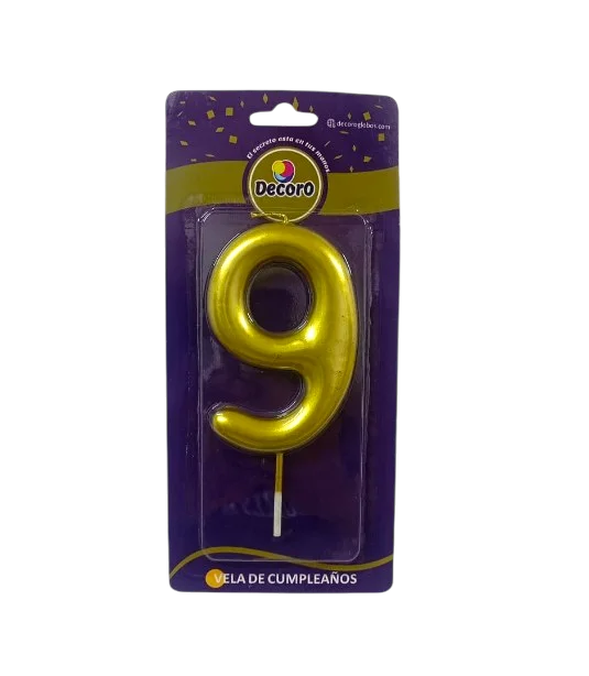 VELAS DE NUMEROS DECORO DORADO # 9