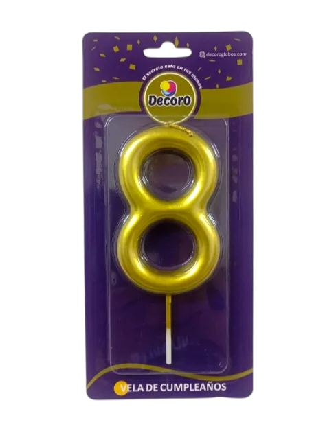 VELAS DE NUMEROS DECORO DORADO # 8
