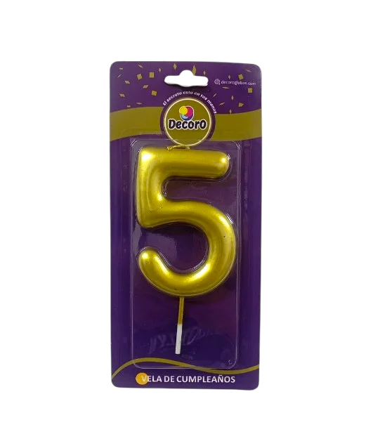 VELAS DE NUMEROS DECORO DORADO #0 5