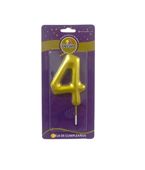 VELAS DE NUMEROS DECORO DORADO #0 4