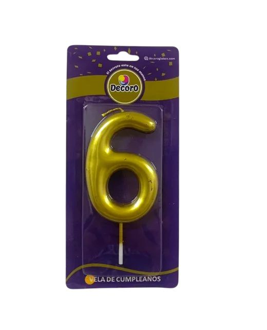 VELAS DE NUMEROS DECORO DORADO #0 6