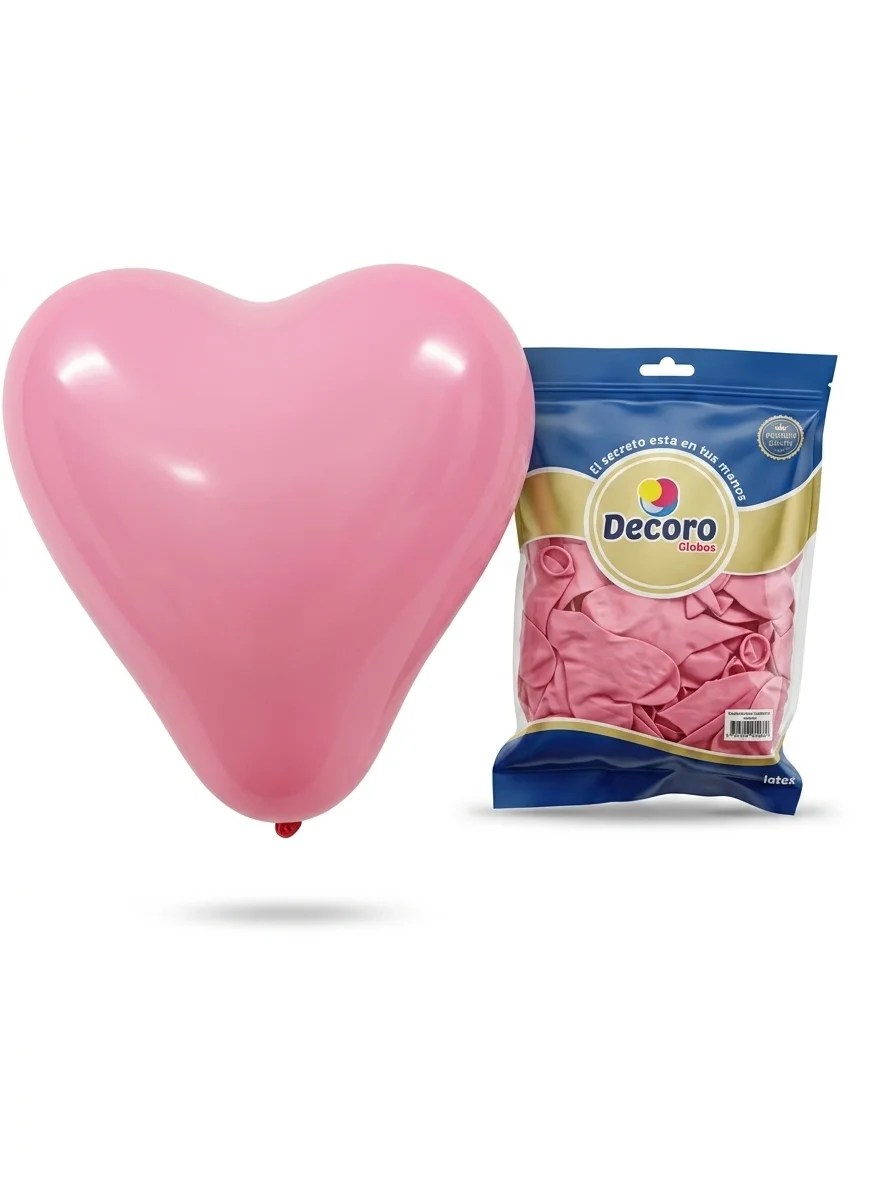  DECORO GLOBOS CORAZON 10"X100 PZAS ROSA BEBE