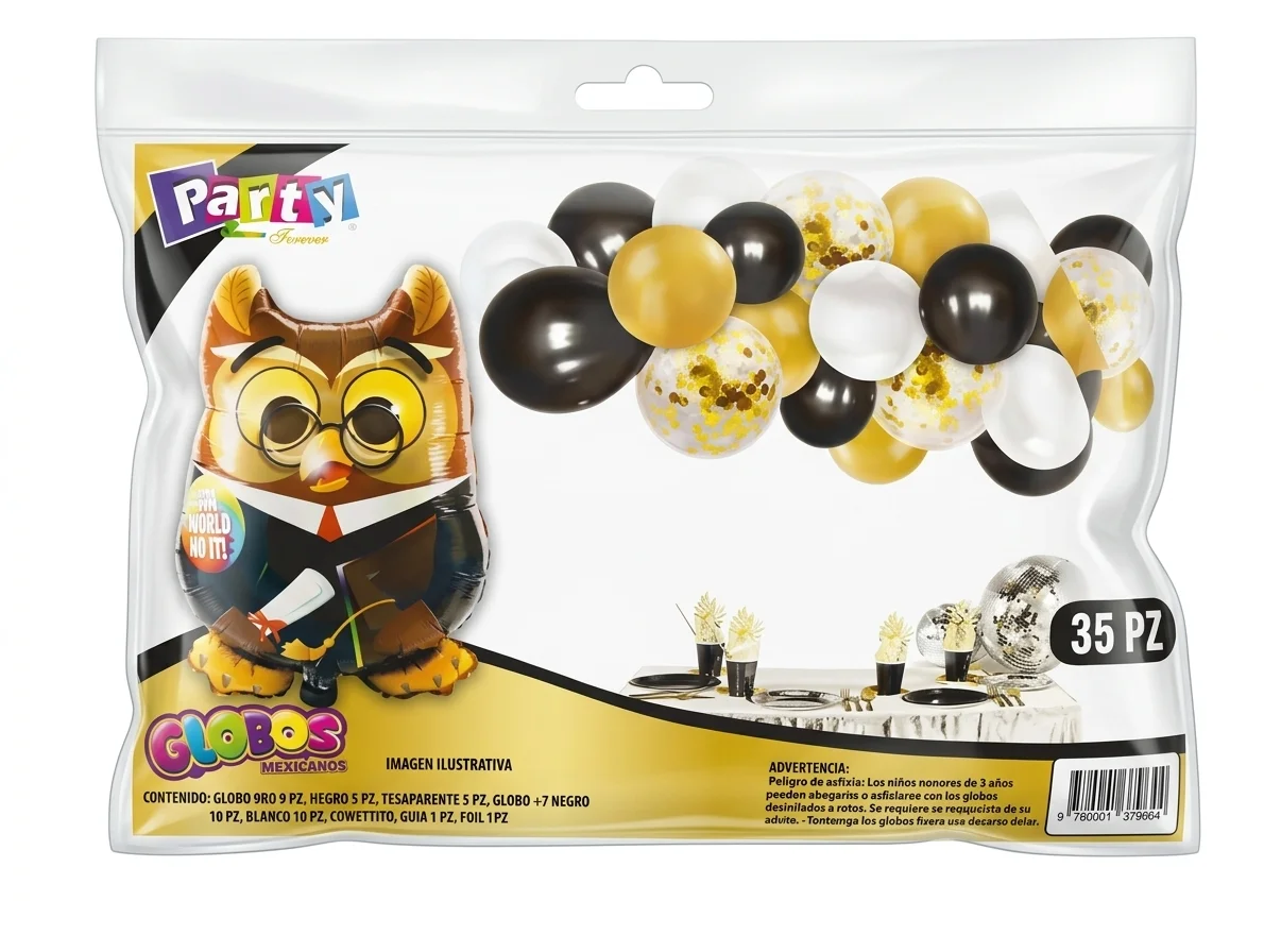 SET DE GLOBO CON BUHO GRADUACION  35PZ 