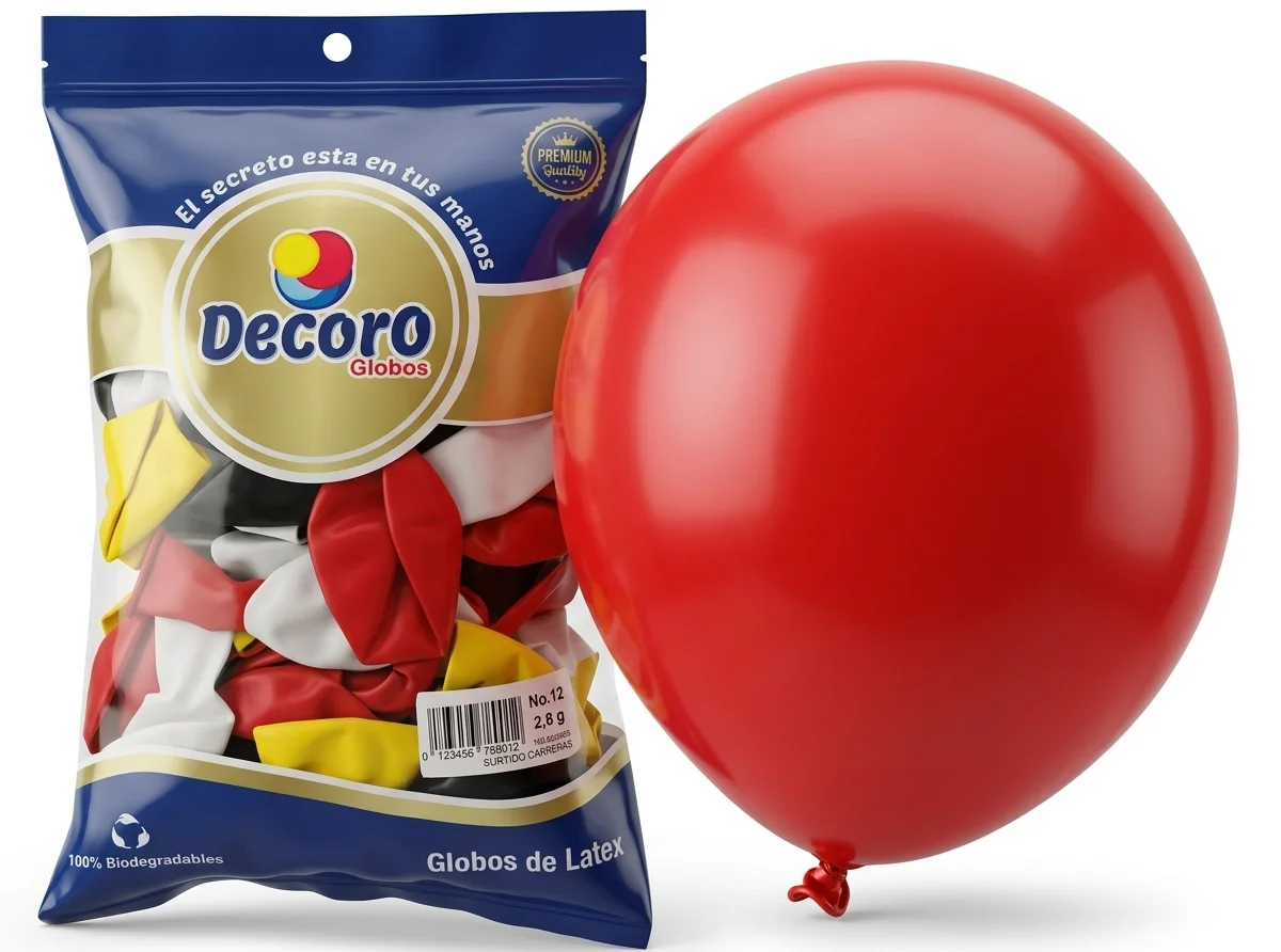  DECORO GLOBOS 12"X100 PZAS CARRERAS