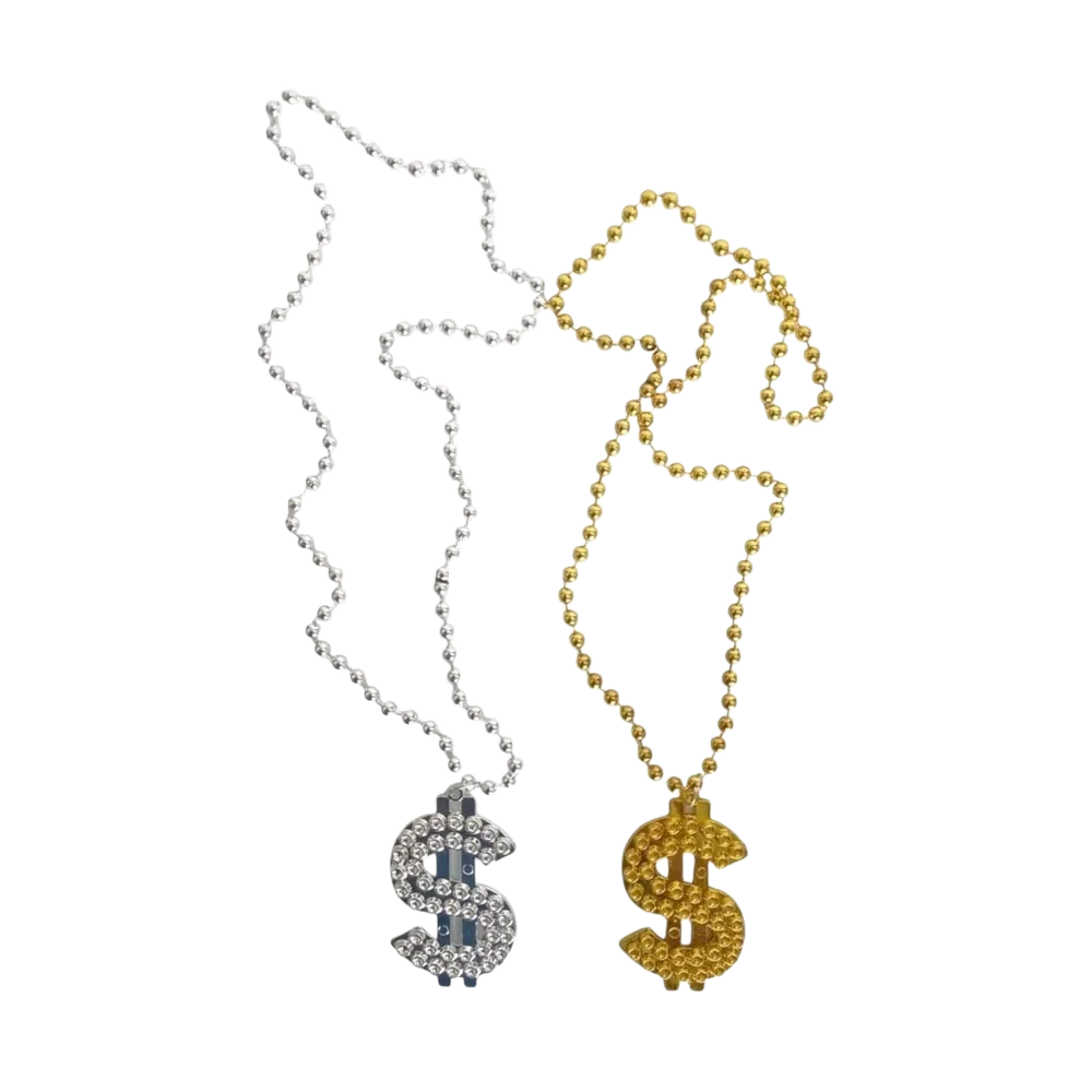 COLLAR MARDI SIMBOLO DOLAR CLLR-007 DORADO/PLATA YU (12 PIEZAS)