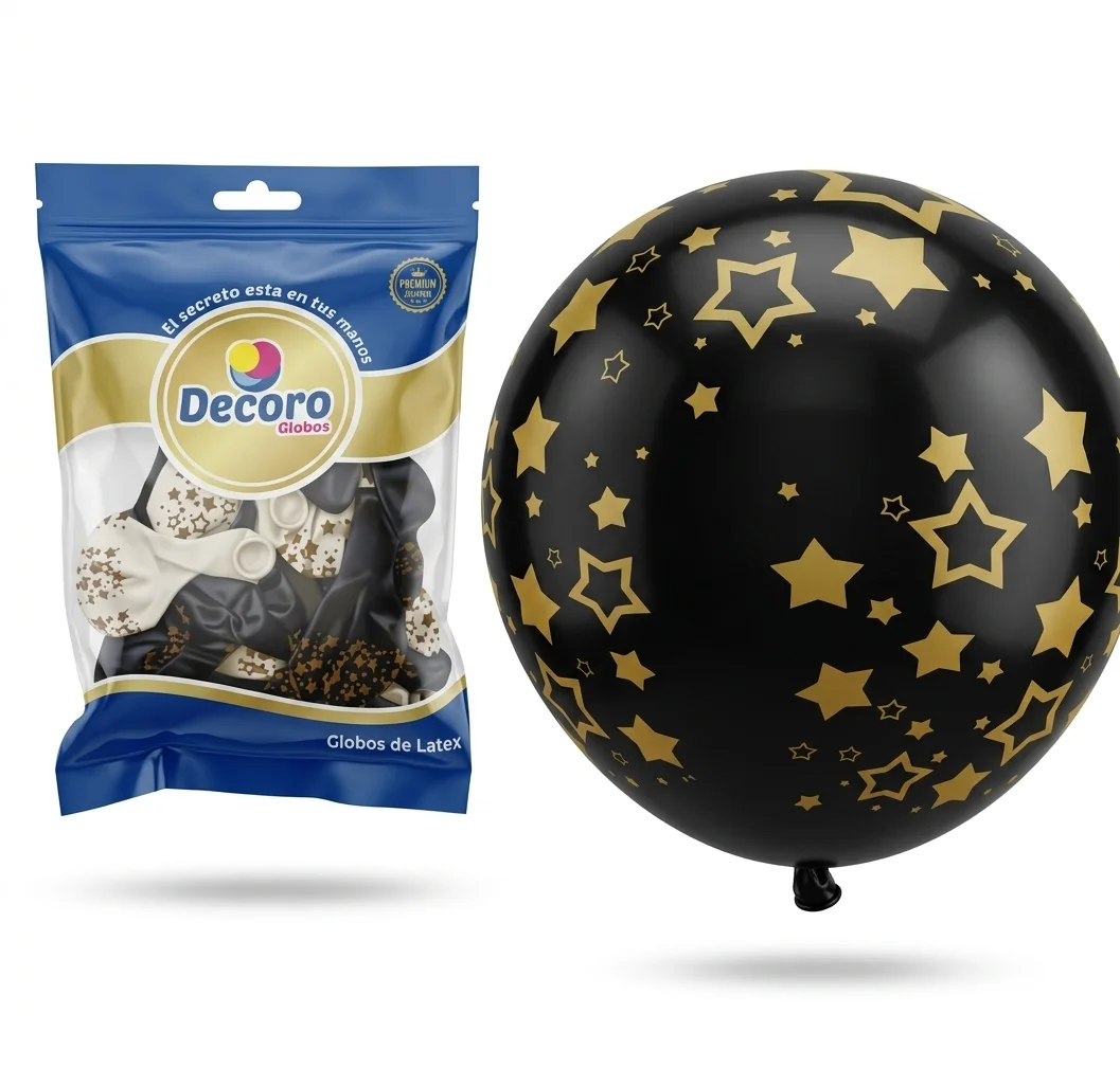 GLOBO BOLSA 12"X50PZAS ESTAMPADO ESTRELLA 