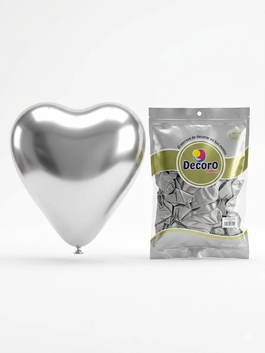  DECORO GLOBOS  CORAZON PLATA 10"X50 PZAS