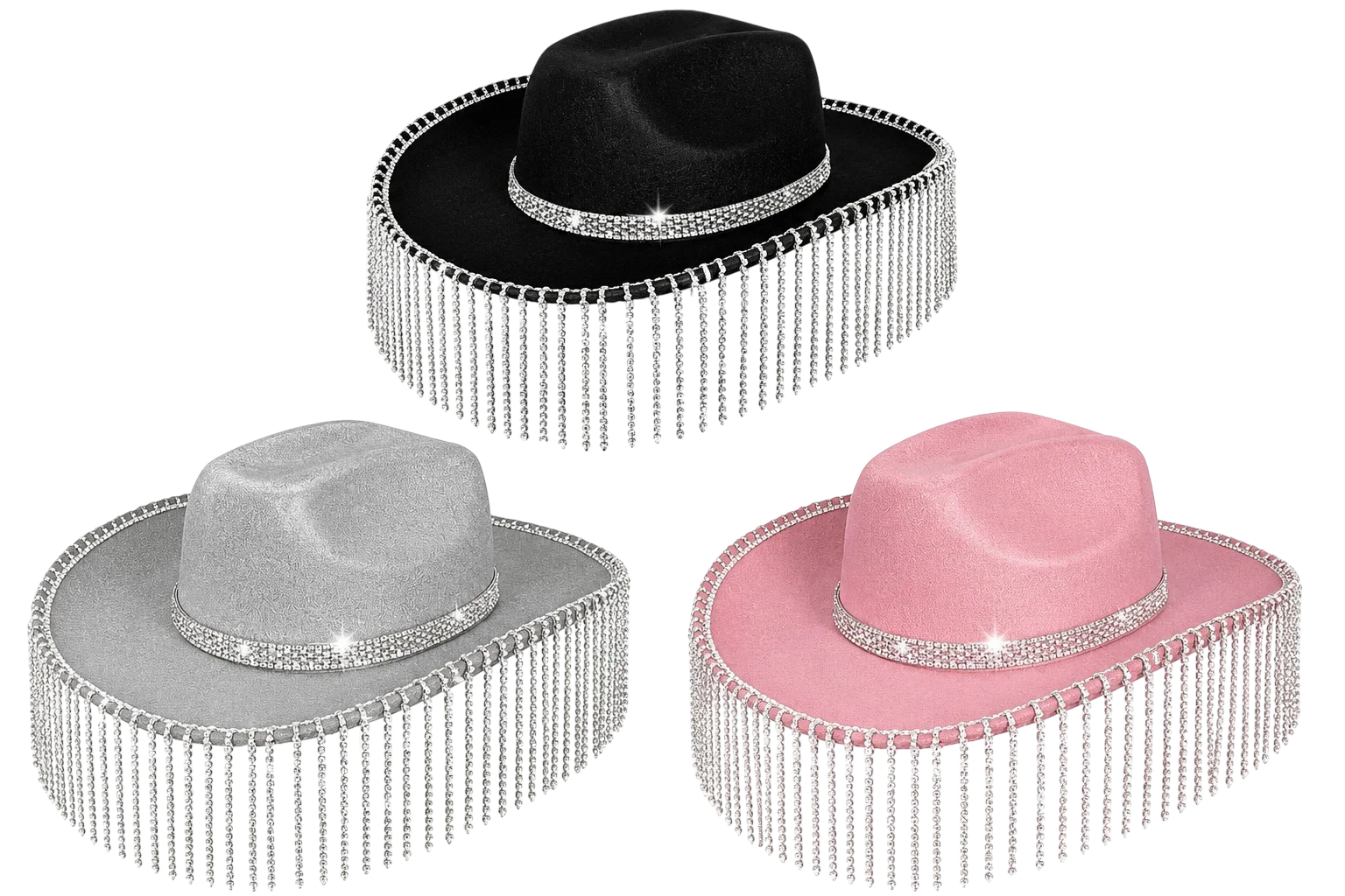 SOMBRERO TEJANO CON TIRITAS DE BRILLANTE SBR-270