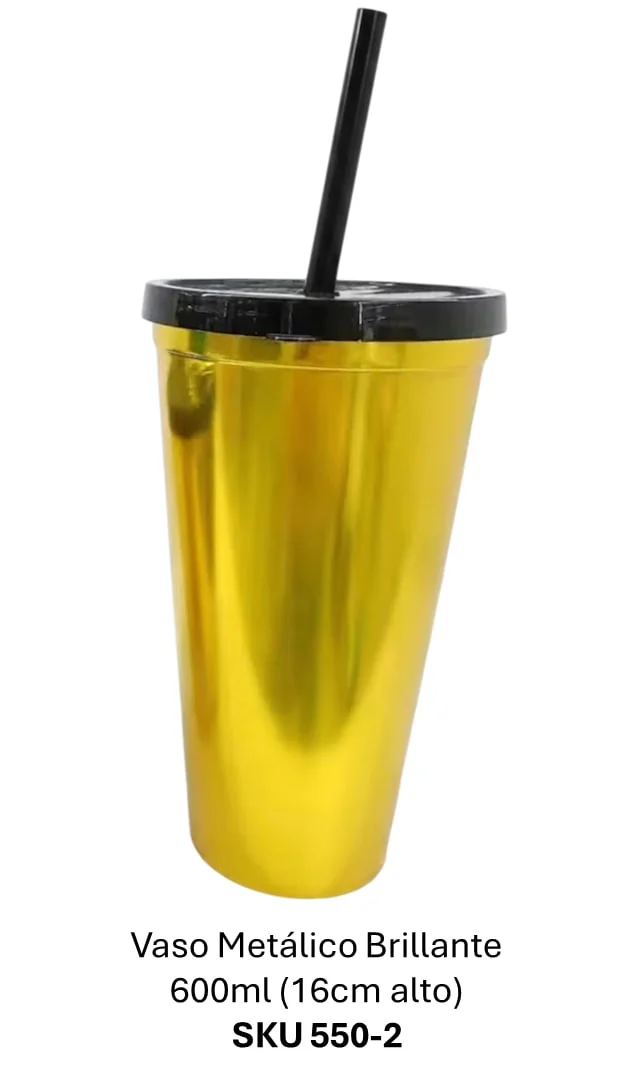 VASO METALICO BRILLANTE ORO/DORADO 550-2 600ML (16CM ALTO)