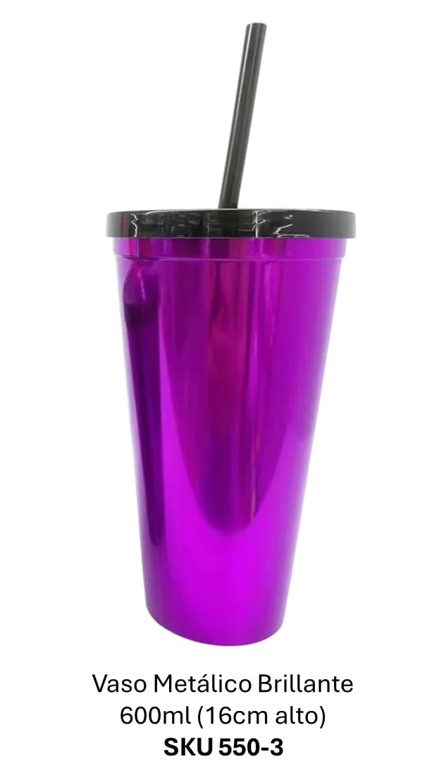 VASO METALICO BRILLANTE FUCSIA 550-3 600ML (16CM ALTO)
