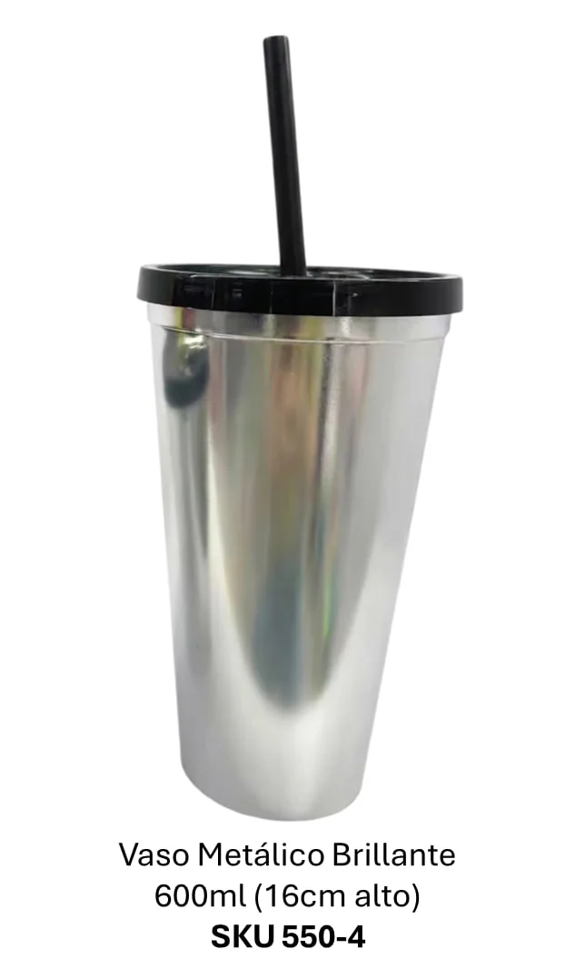VASO METALICO BRILLANTE PLATA 550-4 600ML (16CM ALTO)