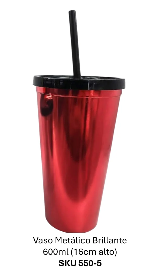 VASO METALICO BRILLANTE ROJO 550-5 600ML (16CM ALTO)