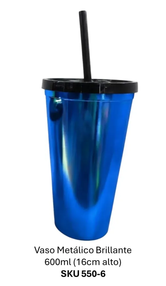 VASO METALICO BRILLANTE AZUL 550-6 600ML (16CM ALTO)