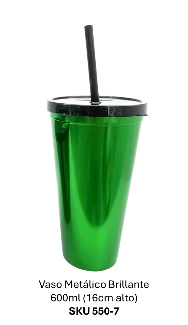 VASO METALICO BRILLANTE VERDE 550-7 600ML (16CM ALTO)