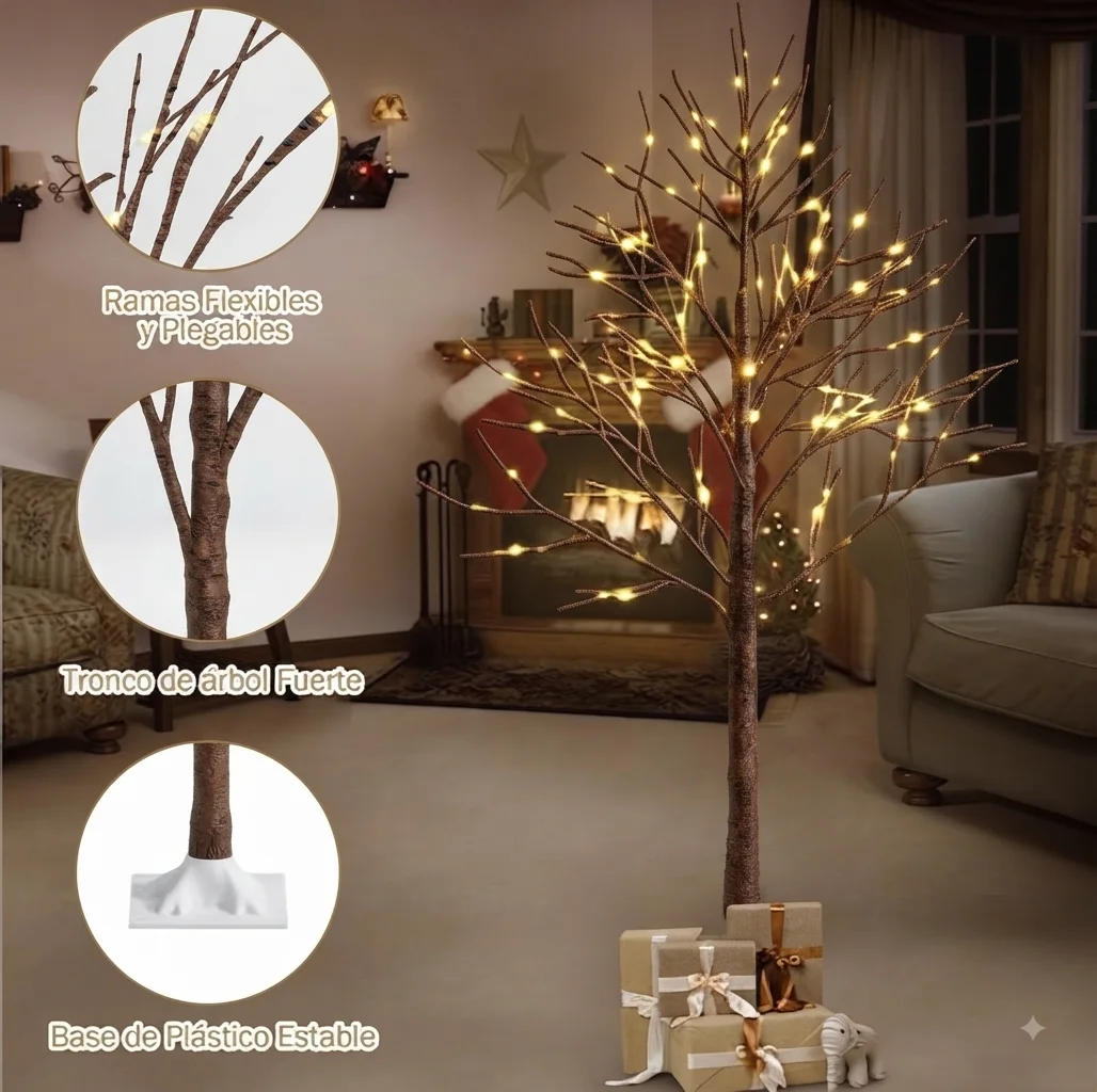 ÁRBOL LED NAVIDEÑO DE ESTILO ABEDUL DE 1.5M /480 LUCES 