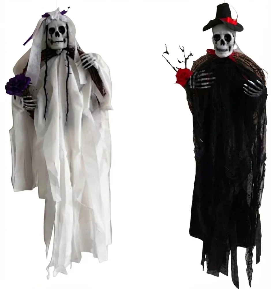 CATRIN Y CATRINA VESTIDA PARA COLGAR HALLOWEN CON LUZ Y SONIDO 40CM GUI-2455 