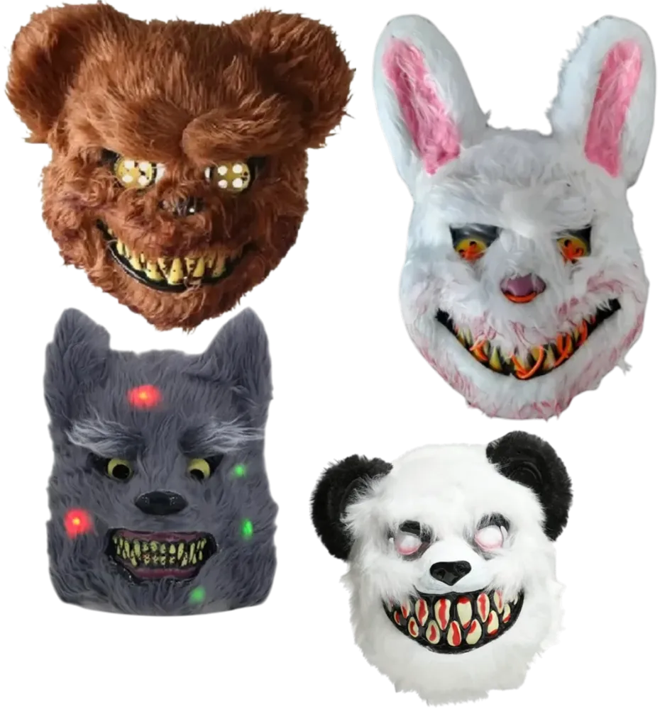 MASCARA PELUCHE OSO CAFE - LOBO- OSO PANDA CONEJO CON LUZ HALLOWEEN GUI-1641 GUI-1642 GUI-1643  ATF-W-750 BT-1055 BT-1055A