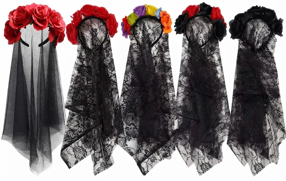 DIADEMA DE FLORES CON VELO NEGRO PFM-22592 PFM-225916