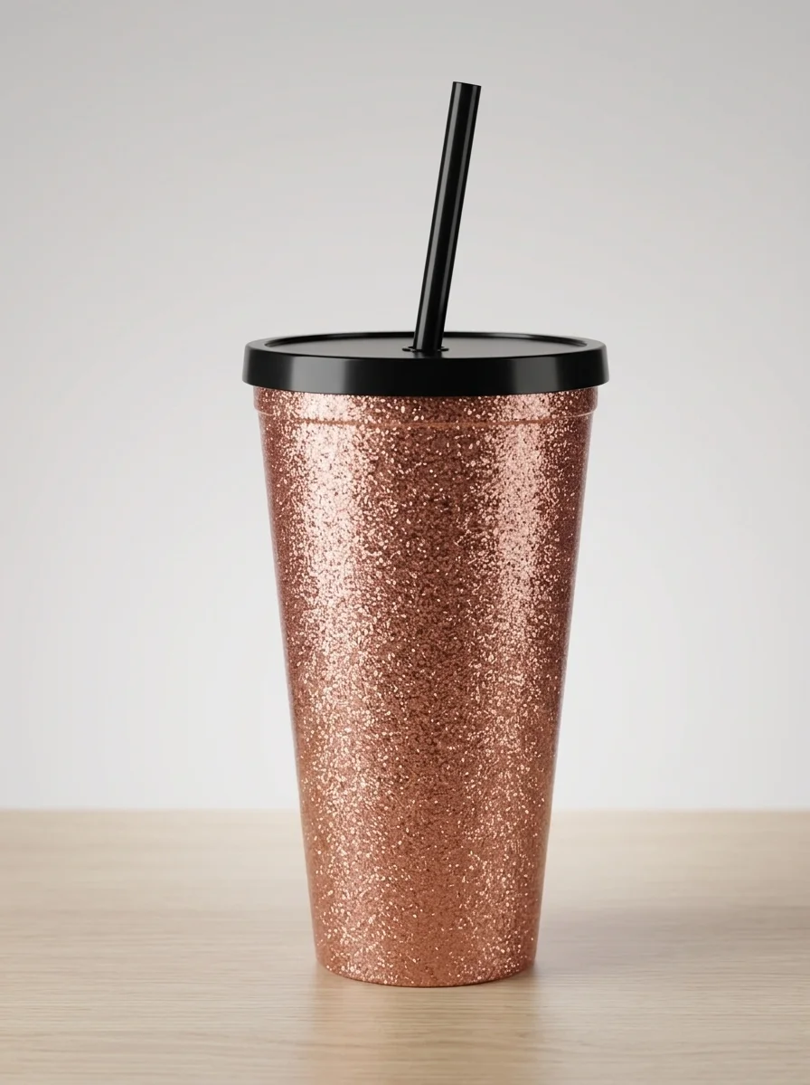 VASO METALICO  EFECTO GLITTER  ROSA GOLD - 600ML