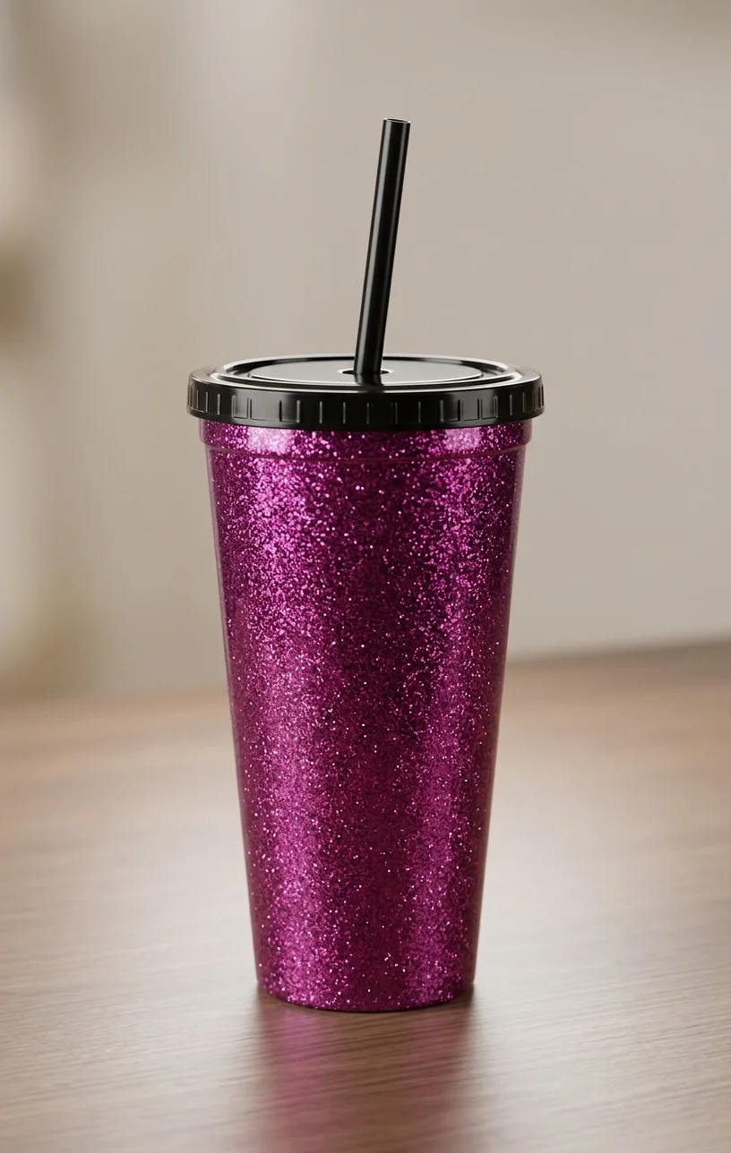  VASO METALICO EFECTO GLITTER ROSA FUCSIA - 600ML