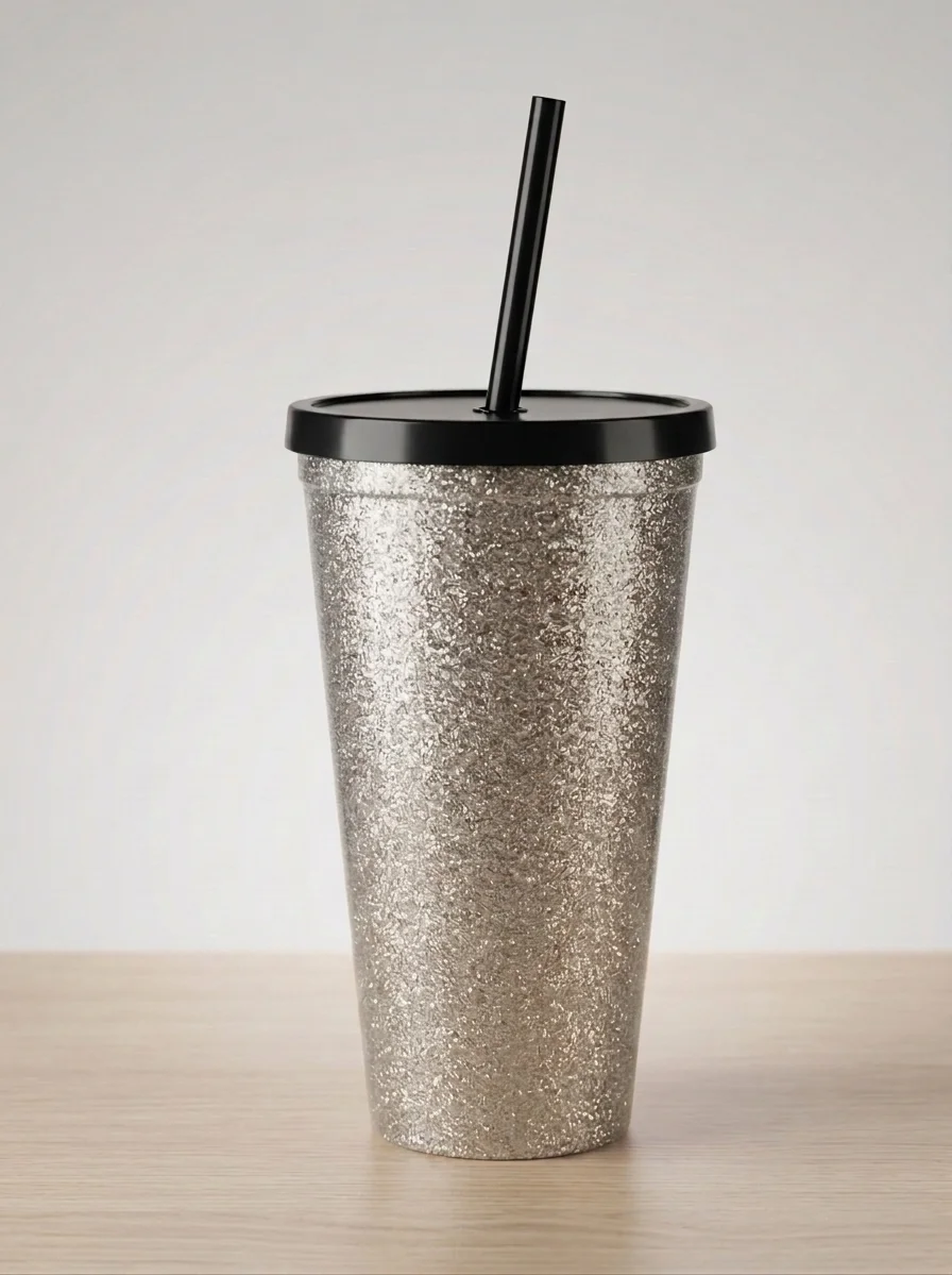  VASO METALICO EFECTO GLITTER PLATA - 600ML