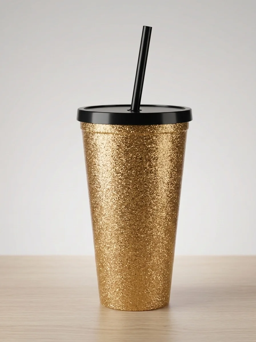  VASO METALICO EFECTO GLITTER ROSA DORADO - 600ML