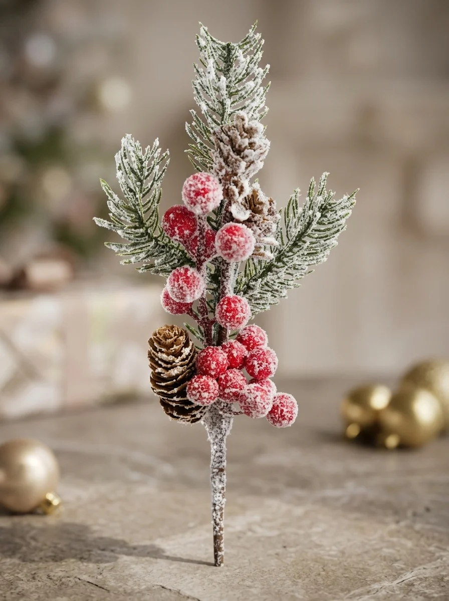 TALLO DE BAYAS Y PIÑA ARTIFICIAL NAVIDEÑO 30CM