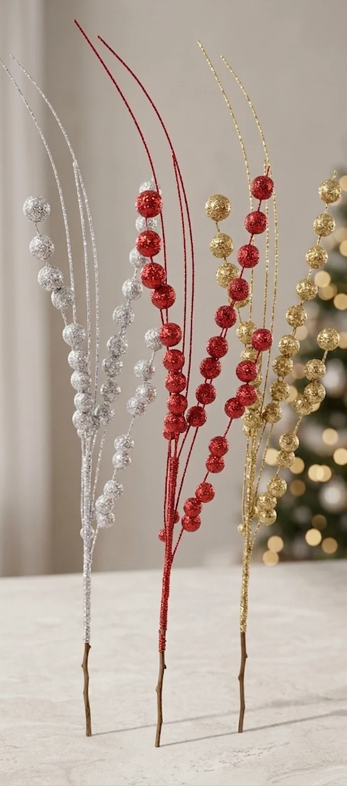 VARAS O ESPIGAS ARTIFICIALES DE BAYAS DECORATIVAS NAVIDEÑAS 60CM