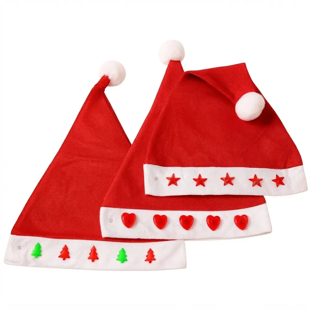 GORRO SANTA ESTRELLITA/FLOR/PINO CON LUZ NAVIDAD (PAQ 12 PZAS) FU-27  SD-D30 BT-1072