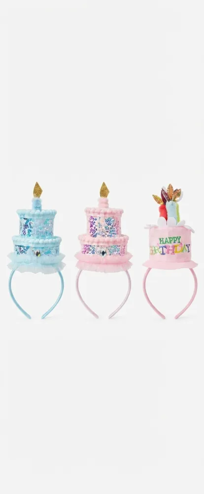 DIADEMAS DE FIESTA CON FORMA DE PASTEL DE CUMPLEAÑOS EN COLOR ROSA Y AZUL PFM-12186105 PFM-13131901 PFM-22594