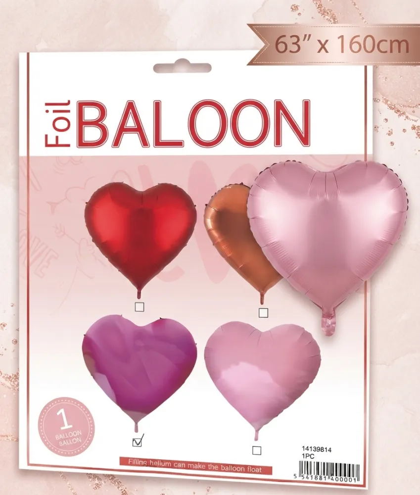 GLOBO METALICO CON FORMA DE CORAZON GIGANTE DE 63 PULGADAS (160 CM)