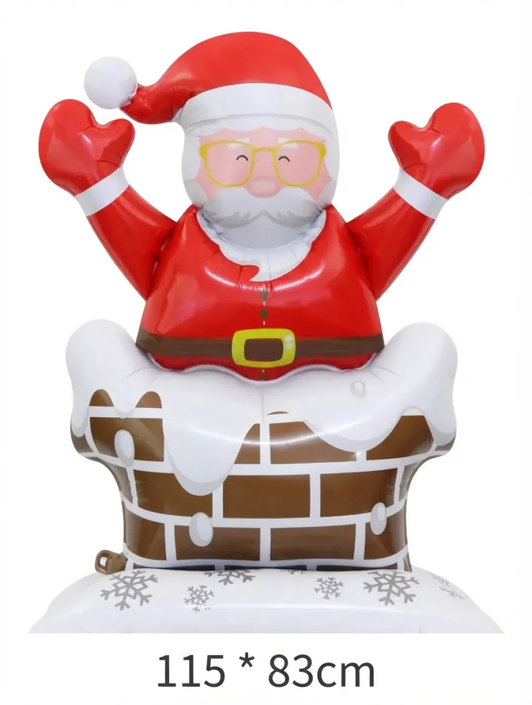 GLOBO METALICO DE PAPÁ NOEL SALIENDO DE UNA CHIMENEA NEVADA DE115X83CM