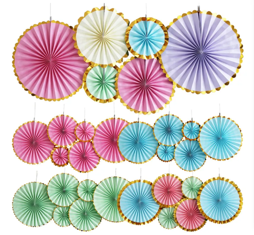 ABANICOS DE PAPEL DECORATIVOS REDONDO CON BORDES METALICOS